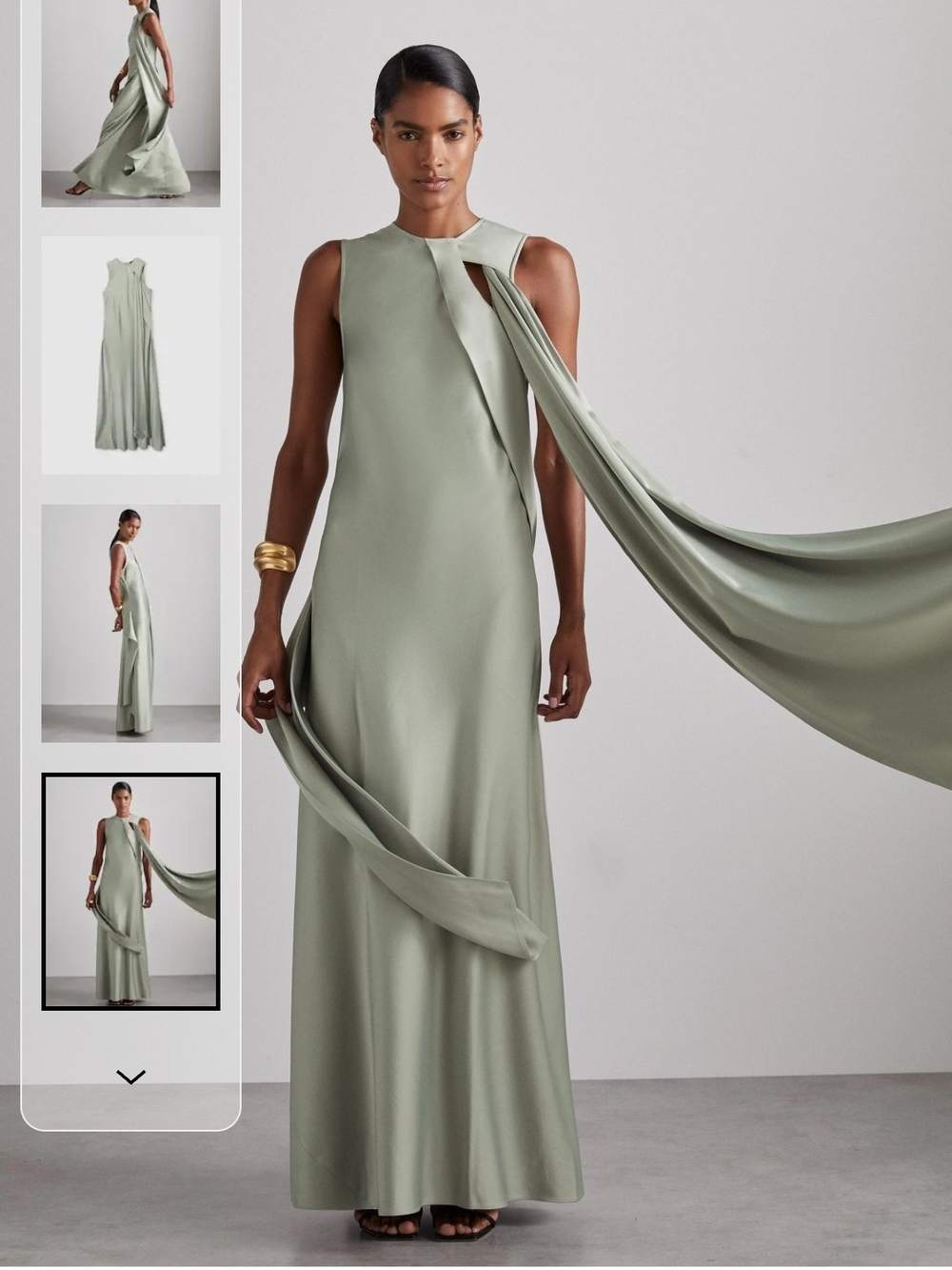 Reiss Atelier Quincy Draped Satin Occasion Maxi Dress in Sage Green Size 10 NWT